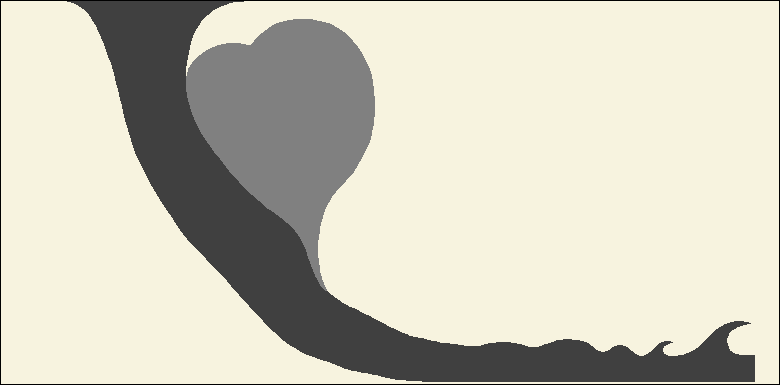 Drawing: a heart growing from a dark stem that curves into waves (2004)